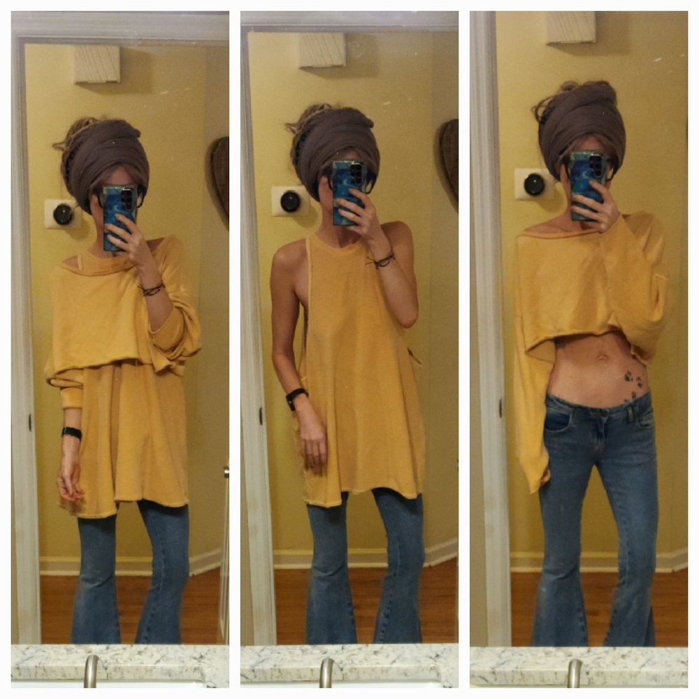 Free People We The Free Peach 2 Piece Tunic Tank And Cropped Sweatshirt Set